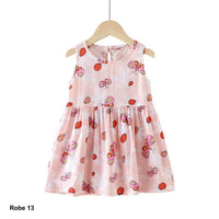 Robe rose motif coccinelles et papillons – Coton doux – Mode enfant Dakar