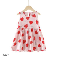 Robe fille rose clair motif fraises rouges – 100% coton – Mode été Dakar