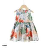 Robe tropicale pour fille – Feuillages colorés – NounaBaby coton Dakar