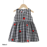 Robe enfant fille motif vichy noir et blanc avec fraises – 100% coton – Dakar