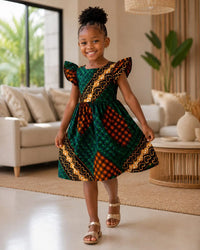 Petite fille souriante en robe wax sur mesure NounaBaby Sénégal