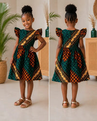 Comparaison robe wax fille vue face et dos, confection sur mesure Dakar