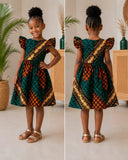 Comparaison robe wax fille vue face et dos, confection sur mesure Dakar