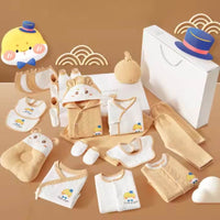 Set naissance bébé 26 pièces mixte beige Cute Angel, vêtements coton, couverture à capuche, coussin, bavoirs – disponible à Dakar.