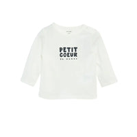 T-shirt bébé blanc manches longues 100% coton avec imprimé Petit Cœur NounaBaby Dakar.