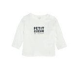 T-shirt bébé blanc manches longues 100% coton avec imprimé Petit Cœur NounaBaby Dakar.