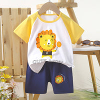 Ensemble bébé cute lion blanc jaune et short bleu
