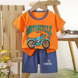 Ensemble bébé t-shirt orange moto et short bleu vif