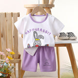 ensemble pour bébé et enfant chez nounababy Dakar Sénégal , motif lapin de couleur t-shirt blanc et short mauve

