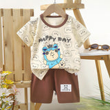 ensemble pour bébé et enfant chez nounababy Dakar Sénégal , motif ours de couleur t-shirt beige et short marron